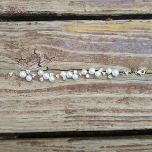 Dainty faux pearl and rhinestone bracelet